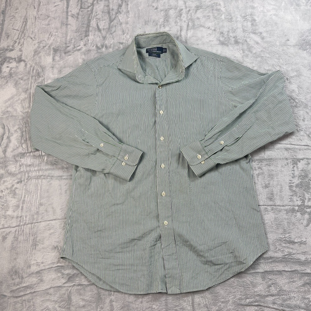 Polo Ralph Lauren Dress Shirt Mens 16 Green Striped Regent Classic Fit Button-Up